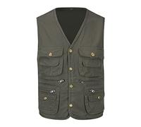 YOUTHUP Chaleco de algodón con múltiples bolsillos para hombre, para pesca, fotografía, caza, safari, sin mangas, verde claro, L