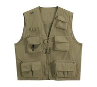 YOUTHUP Chaleco de malla para hombre, estilo safari, para exteriores, caza, senderismo, pesca, con múltiples bolsillos, secado rápido, para fotografía, caqui, L