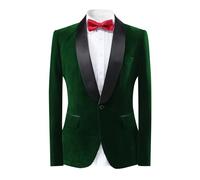 YOUTHUP - Chaqueta de terciopelo para hombre con cuello de chal, ajuste slim, traje de 1 botón, chaquetas formales de vestir para boda, verde, L