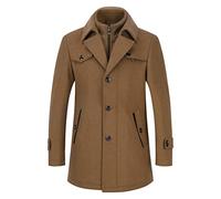 YOUTHUP Hombres Abrigo de Lana Invierno Regular Fit Trenca Gabardina para Hombre, Marrón, L