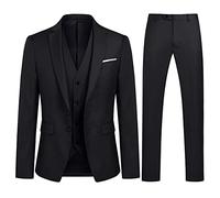 YOUTHUP Traje de 3 Piezas Slim Fit para Hombre Elegantes Negocio Boda Traje Blazer Chalecos Pantalones, Negro, XXL