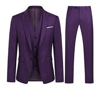 YOUTHUP Traje de 3 Piezas Slim Fit para Hombre Elegantes Negocio Boda Traje Blazer Chalecos Pantalones, Morado, L