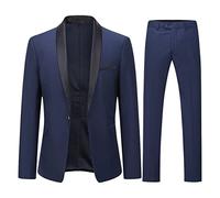 YOUTHUP - Traje de hombre de 2 piezas, ajuste slim, con bufanda, solapa, 1 botón, esmoquin para boda y cena, blazer y pantalones, azul marino, L
