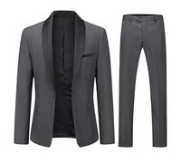 YOUTHUP - Traje de hombre de 2 piezas, ajuste slim, con bufanda, solapa, 1 botón, esmoquin para boda y cena, blazer y pantalones, gris oscuro, S