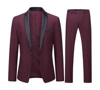 YOUTHUP - Traje de hombre de 2 piezas, ajuste slim, con bufanda, solapa, 1 botón, esmoquin para boda y cena, blazer y pantalones, rojo vino, 3XL