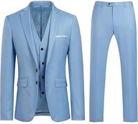 YOUTHUP Traje para hombre de 3 piezas, corte ajustado, traje formal moderno de 2 botones, chaqueta, chaleco, pantalones para negocios, boda, azul azur, XL