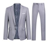YOUTHUP Trajes para Hombre de 2 Piezas Slim Fit 2 botón Traje de Negocios Vestido de Chaqueta Pantalones Gris Claro XS