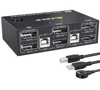 YOUTINGHD KVM Switch 2 PC 2 Monitores DP 1.4, USB KVM Dual Monitor 4K @ 144Hz, Compartiendo 4 Dispositivos USB Teclado, Ratón, Mando a Distancia