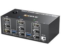 YOUTINGHDAV 2 DP + 1 HDMI KVM Switch 2 PC 3 Monitores, USB 3.0 KVM Switch Triple Monitores 2 DisplayPort + HDMI 8K @ 60Hz 4K @ 144Hz para 2 PC Partes Ratón, Teclado con Wired Remote