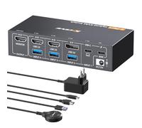 YOUTINGHDAV 4K KVM Switch 4 Computers 1 Monitor USB C DP HDMI, EDID USB 3.0 KVM Switch 4 Port 4K@60Hz for 4 Computer Share Mouse Keyboard and 1 HDMI Monitor, with Power Adapter and Wired Remote