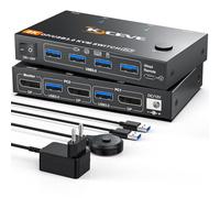 YOUTINGHDAV Conmutador KVM 2 Ordenadores 1 Monitor DisplayPort 8K@60Hz/4K@240Hz, Switch KVM USB 3.0 DisplayPort 2.1 para 2 PC, 4 dispositivos USB, teclado, ratón