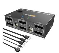 YOUTINGHDAV Conmutador KVM USB 3.0 2 PC 3 monitores 8 K @ 60 Hz 4 K @ 144 Hz, triple monitor KVM Switch 2 Displayport + 1 HDMI para 2 PC partes, 4 dispositivos USB, teclado, con mando a distancia con