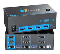 YOUTINGHDAV KVM Switch 2 PC 3 Monitores, Conmutador KVM 2 HDMI + DisplayPort 4K @ 144Hz 8K@60Hz, USB 3.0 para 2 PC, Ratón, Teclado y 3 Monitores