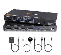 YOUTINGHDAV Triple Monitor KVM Switch 1 Laptop 1 Desktop, USB 3.1 KVM Switch 2 PC 3 Monitores USB-C HDMI DP Comparten 4 USB ports, 100W PD, 4K@60Hz, MST, Wired Remote(4K USBC DP HD 2 in 3 out)
