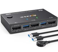 YOUTINGHDAV USB 3.0 KVM Switch Displayport 4K @ 144Hz, KVM Switch 2 PC 1 Monitor 8K@30Hz, DP KVM Switch 2 en 1 Out for 2 PC Compartiendo 4 dispositivos USB 3.0 Teclado Ratón Monitor con Wired Remote