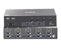 YOUTINGHDAV USB 3.0 Switch KVM 4 PC 3 Monitor HDMI+DP+DP, Triple Monitor KVM Switch 8K@60 Hz,4K@144 Hz, para compartir 4 ordenadores, 4 USB port, con control remoto con cable y adaptador de corriente