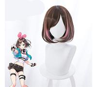 Youtuber Kizuna AI Cosplay peluca mujer corto Bob marrón y rosa peluca de pelo sintético para disfraz de fiesta de Halloween + gorro de peluca gratis