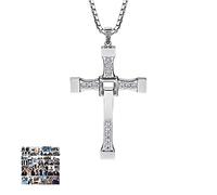 YouU Collar con colgante de cruz de diamante de cristal plateado de Dominic Toretto