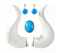 YouU Juego de 3 accesorios para cosplay de princesa con clips de cuerno blanco, aretes de gota azules y broche ovalado para fiestas de Halloween, ángulo del diablo