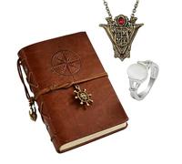 YouU Juego de 3 piezas de joyería de cosplay de vampiro, diario vintage, cosplay, disfraz de Halloween, cresta creciente, torre, reloj, collar, anillo de piedra de ojo de gato para mujer