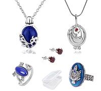 YouU Juego de collares de las diarias vampíricas de Katherine Pierce y collar de Elena Gilbert Daylight Ring Royal Blue Diamond Stud Pendientes Rojo Stefan Salvatore Anillo
