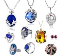 YouU UoYu The Vampire Joyería Set Elena Gilbert Apertura Verbena Locket Collar Daywalking Katherine Anillo de Zafiro Cristal Rojo Diamante Stud Pendientes con Adhesivo 29 piezas