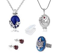 YouU Vampire Diaries Daywalking Katherine Verbena Necklace y Signet Anillo de Stefan Salvatore Elena Diamond Stud Pendientes Rojo 4 Piezas
