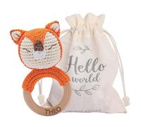 Youuys Juguete Sonajero de Madera Personalizado, Con Sonido, Mordedor de Ganchillo, Juguetes para la dentición del bebé, Juguetes de Animales Blandos, Regalo para Bebés Niños (Zorro)