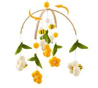 Youuys Móvil de Madera para Bebé con Bolas de Fieltro, Abeja y Flore carillón de viento móvil para bebé, colgante de campana para cuna de bebé, decoración de cuarto de niños, regalo para niña niño