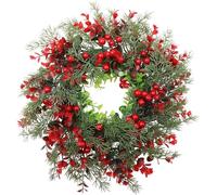 YouXiaor Corona de Navidad para Puerta,Coronas Navidad Corona de Adviento de árbol Navidad Conos de Pino Artificial de Acebo Rojo Corona de Bayas Corona de Navidad Adornos Navideños para Casa