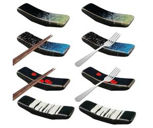 YouXiaor Palillos de Cerámica Descanso, 8 Piezas Palillos de Cerámica Soporte Reutilizables Palillos Titular Resto Set Clásico Estilo para Cuchillo Tenedor Cuchara Sushi Palillos Resto (B)