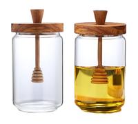 YouXiaor Recipiente para Miel, Latas de Miel Botellas Dispensador para Miel Cristal Tarro para Miel Botellas de Miel Tarros de Vacíos Transparentes de Miel con Tapa (1, Superficie lisa)