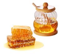 YouXiaor Recipiente para Miel, Latas de Miel Botellas Dispensador para Miel Cristal Tarro para Miel Botellas de Miel Tarros de Vacíos Transparentes de Miel con Tapa Dispensador de jarabe