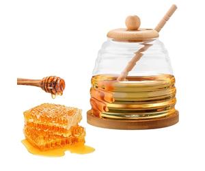 YouXiaor Recipiente para Miel, Latas de Miel Botellas Dispensador para Miel Cristal Tarro para Miel Botellas de Miel Tarros de Vacíos Transparentes de Miel con Tapa Dispensador de jarabe