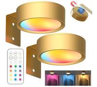 YOUYIKE 2 Piezas Aplique Luz Cuadros Sin Cable, LED Cuadro Mando a Distancia, 13 Modos de Iluminación, Regulable, Luz Magnética LED para Marco, Pared, Luces Artísticas Para (Dorado)