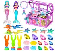 YOUYIKE 30 Piezas Juguetes Piscina, Juguete de Gema De Buceo De Sirena, Cofre del Tesoro, Estrellas De Mar, Algas Marinas, Sirenas, Pulsera para Juguete Submarino De Verano Al Aire Libre