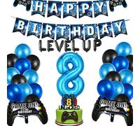 YOUYIKE 32 Piezas Decoraciones De Videojuego, 8 Años Controlador De Juegos Globos, Decoracion Cumpleaños Niño 8 Años, Globos Del Controlador, Topper de Torta, para fiesta juego temática niños