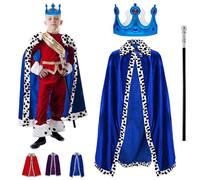 YOUYIKE 3pcs Disfraz Rey, Disfraz Medieval Niño, Capa Real con Corona y Cetro, Disfraz de Terciopelo capa real para Halloween, Navidad, carnaval, juego de rol, para hombres y mujeres