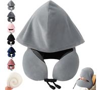 YOUYIKE Almohada Viaje, Almohada de Viaje para Cuello, Almohada Avion con Capucha Ideal para Dormir en Avión, Automóvil, Viajando, Autobús y Uso Doméstico (Gris Claro)