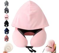 YOUYIKE Almohada Viaje, Almohada de Viaje para Cuello, Almohada Avion con Capucha Ideal para Dormir en Avión, Automóvil, Viajando, Autobús y Uso Doméstico (Rosa)