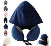 YOUYIKE Almohada Viaje, Almohada de Viaje para Cuello, Almohada Avion con Capucha Ideal para Dormir en Avión, Automóvil, Viajando, Autobús y Uso Doméstico (Azul Marino)