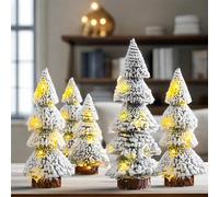 YOUYIKE Arbol de Navidad Pequeño, 15|20|25cm Mini Blanco Nevado Mesa árbol Navidad Pequeño con Luces, Arvore de Natal Base Madera para Decoración Mesa