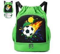 YOUYIKE Bolsa de natación infantil, diseño de fútbol y arco iris, compartimento inferior, mochila impermeable, bolsa deportiva con cordón