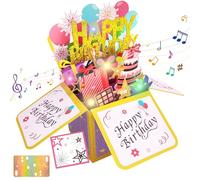 YOUYIKE Caja de Regalo Emergente 3D, Tarjeta de Feliz, Tarjetas Pop Up 3d Cumpleaños de Música con Vela de Luz LED y 0-9 Números, Regalo de Cumpleaños para Mujeres, Hombres y Niños