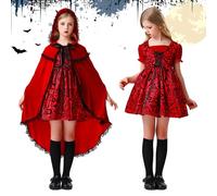 YOUYIKE Disfraz de Caperucita Roja para niños, 140 cm, con capa con capucha y vestido, rojo oscuro, disfraz de Caperucita Roja, para niñas, disfraz de carnaval, Halloween, cosplay, teatro escolar