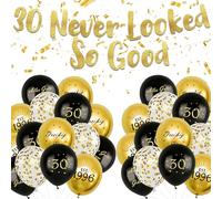 YOUYIKE Globos 30 Cumpleaños Decoracion con Never Looked So Good Bandera, 30 Años Globos Negros y Dorados Hombre Mujer Happy Birthday Fiesta Decoracion Aniversario Suministros