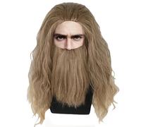 YOUYIKE Hechicero Peluca, Larga Wizard Peluca y Barba Set Hombres Mujeres, Profeta Mayor Mago Wig para Carnaval Cosplay Fiesta Halloween Disfraz Pelucas (Marrón claro)