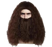 YOUYIKE Hechicero Peluca, Larga Wizard Peluca y Barba Set Hombres Mujeres, Profeta Mayor Mago Wig para Carnaval Cosplay Fiesta Halloween Disfraz Pelucas (Marrón oscuro)