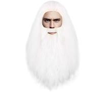 YOUYIKE Hechicero Peluca, Larga Wizard Peluca y Barba Set Hombres Mujeres, Profeta Mayor Mago Wig para Carnaval Cosplay Fiesta Halloween Disfraz Pelucas (Blanco)