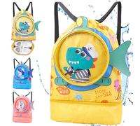 YOUYIKE Mochila con Cordón para Niños, Pequeño Cocodrilo Mochila Piscina Impermeable Separación en Seco-Húmedo con Compartimento para Zapatos, Adecuado para niños y niñas, Playa, Acampar